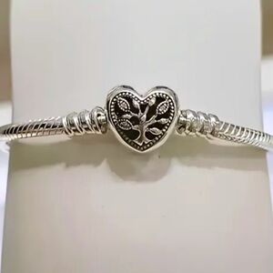 S925 Sterling Silver Heart Tree Charm Bracelet - Size 7.9” - NWT